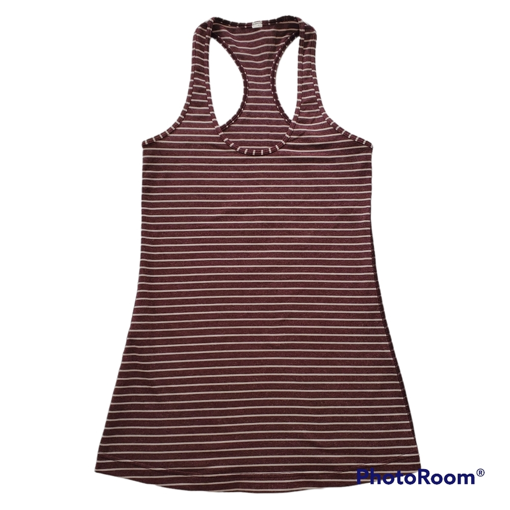 Lululemon Cool racerback tank west2east stripe maroon white sz 6